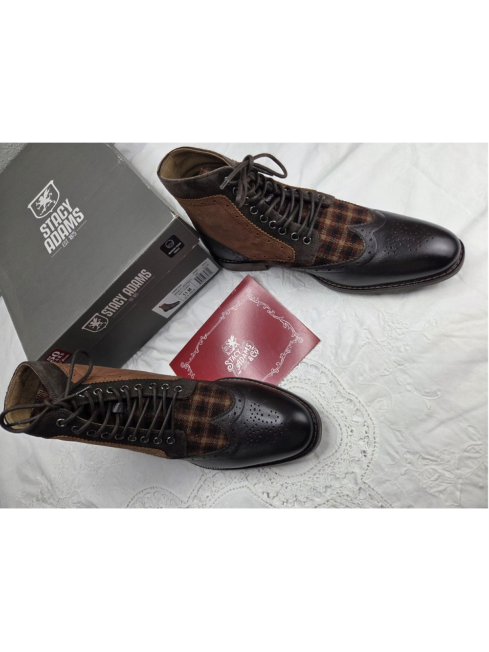 Stacy Adams Finnegan Men’s Wingtip Boots Size 11 Brown Plaid Leather Lace Up